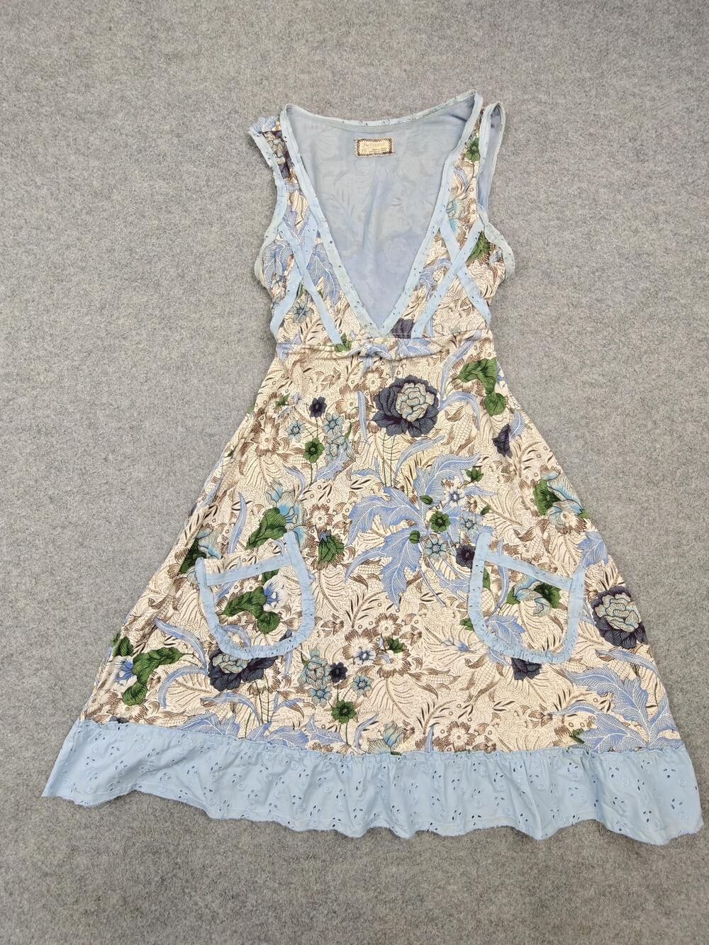 Free People Dress Womens XS Beige Floral Sundress V-Neck Fit & Flare Pockets